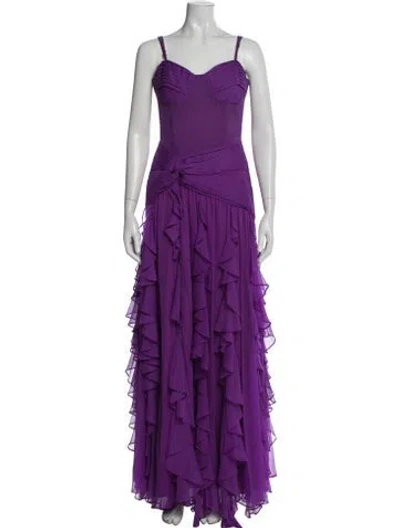 Pre-owned Patbo V-neck Long Dress In Purple