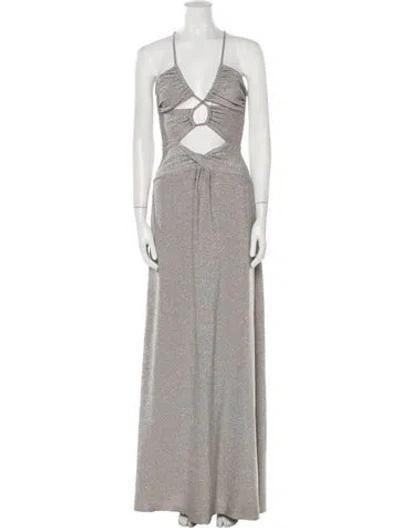 Pre-owned Patbo V-neck Long Dress In Silver