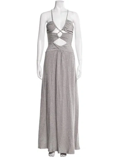 Pre-owned Patbo V-neck Long Dress In Silver