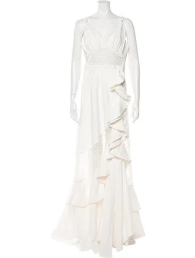 Pre-owned Patbo V-neck Long Dress In White