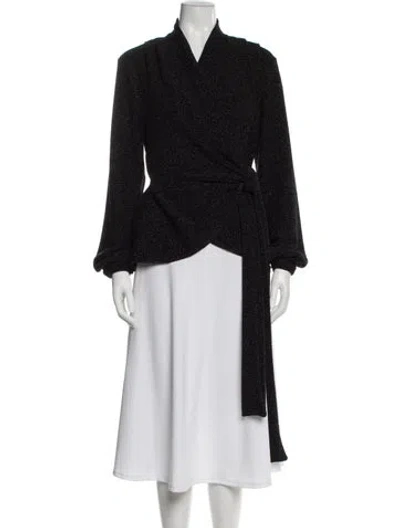 Pre-owned Patbo V-neck Long Sleeve Blouse In Black
