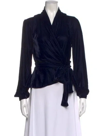 Pre-owned Patbo V-neck Long Sleeve Blouse In Blue