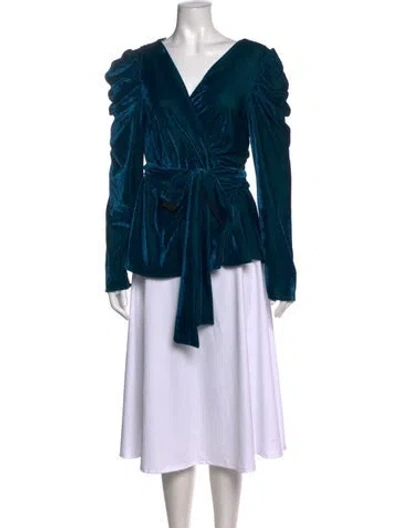 Pre-owned Patbo V-neck Long Sleeve Blouse In Blue