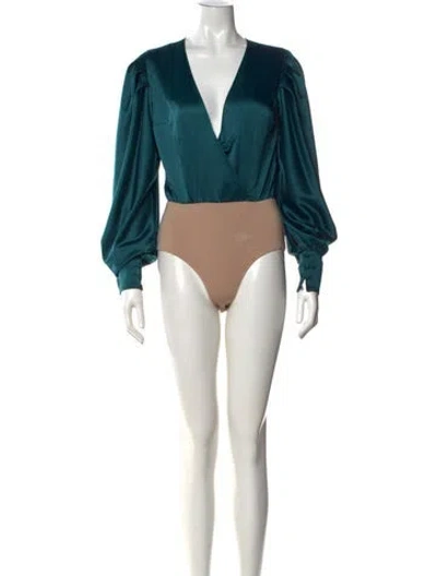 Pre-owned Patbo V-neck Long Sleeve Bodysuit In Blue