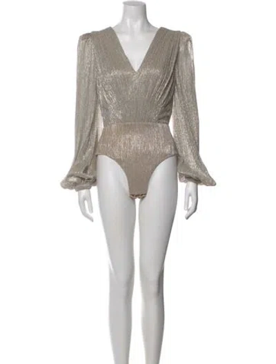 Pre-owned Patbo V-neck Long Sleeve Bodysuit In Neutral