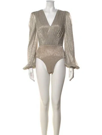 Pre-owned Patbo V-neck Long Sleeve Bodysuit In Neutrals
