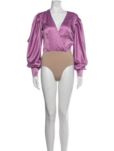 Pre-owned Patbo V-neck Long Sleeve Bodysuit In Purple