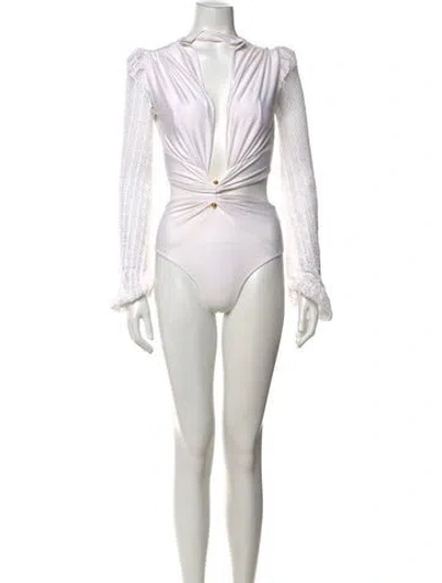 Pre-owned Patbo V-neck Long Sleeve Bodysuit In White
