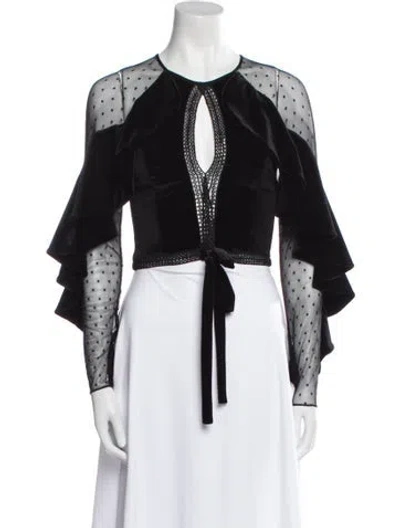 Pre-owned Patbo V-neck Long Sleeve Crop Top In Black