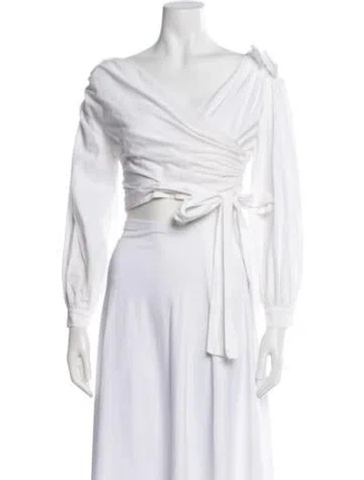 Pre-owned Patbo V-neck Long Sleeve Crop Top In White