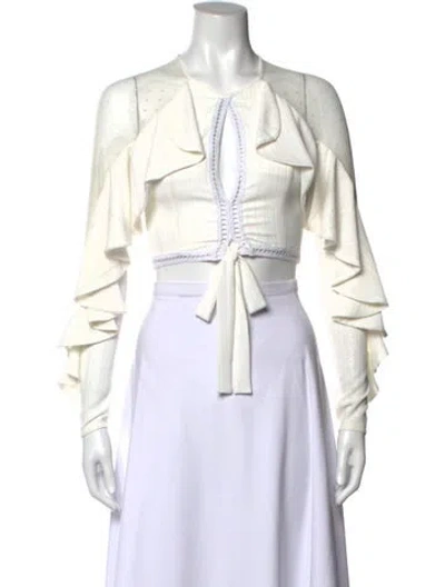 Pre-owned Patbo V-neck Long Sleeve Crop Top In White