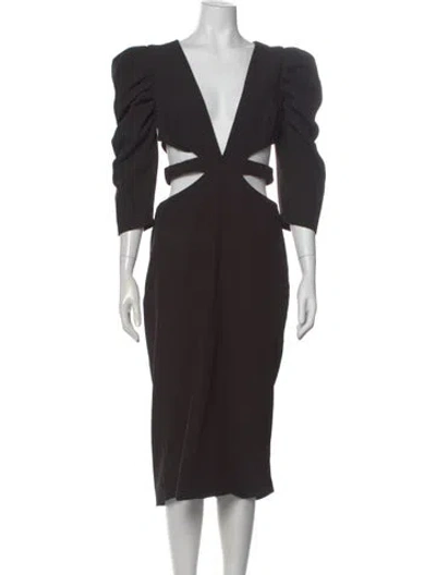 Pre-owned Patbo V-neck Midi Length Dress In Black