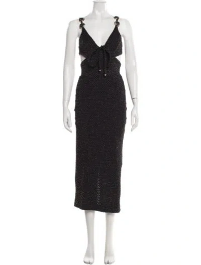 Pre-owned Patbo V-neck Midi Length Dress In Black