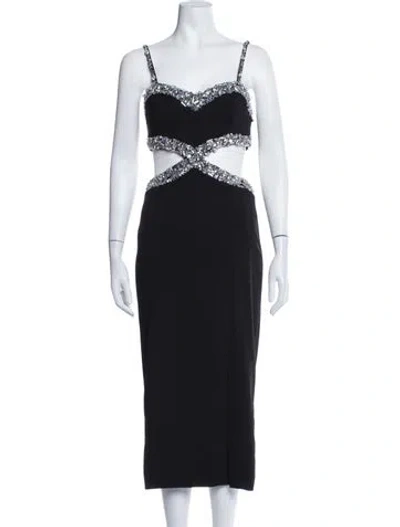 Pre-owned Patbo V-neck Midi Length Dress In Black