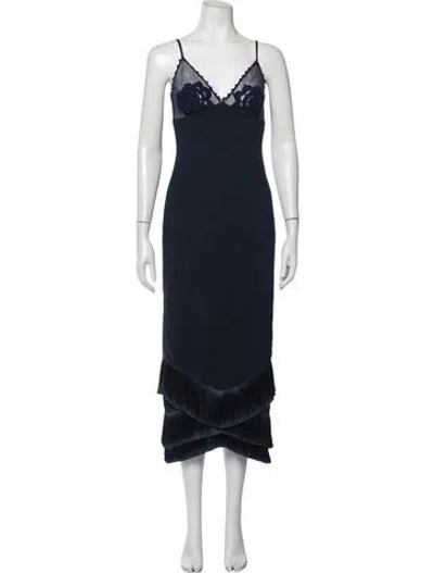 Pre-owned Patbo V-neck Midi Length Dress In Blue