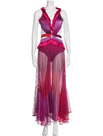 Pre-owned Patbo V-neck Midi Length Dress In Multi