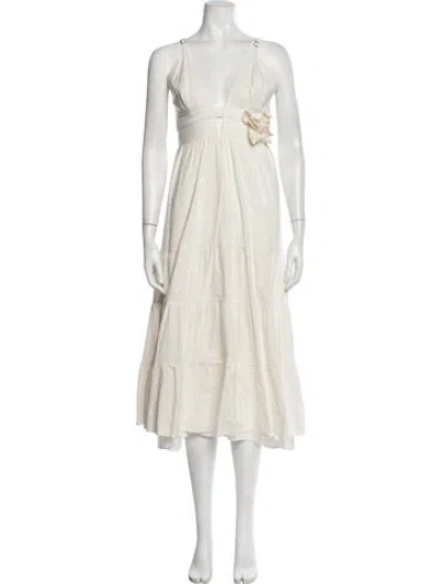 Pre-owned Patbo V-neck Midi Length Dress In Neutrals