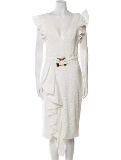 Pre-owned Patbo V-neck Midi Length Dress In White