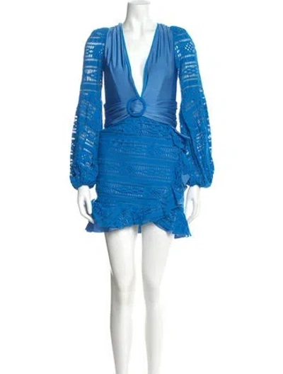 Pre-owned Patbo V-neck Mini Dress In Blue