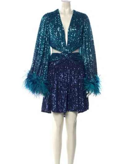 Pre-owned Patbo V-neck Mini Dress In Blue
