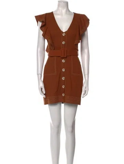 Pre-owned Patbo V-neck Mini Dress In Brown