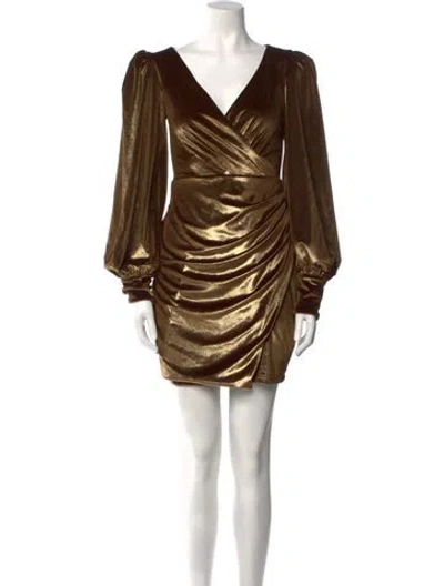 Pre-owned Patbo V-neck Mini Dress In Gold