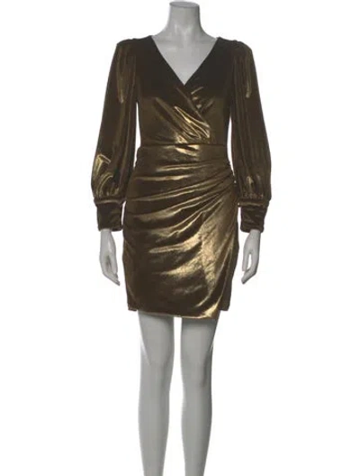 Pre-owned Patbo V-neck Mini Dress In Gold
