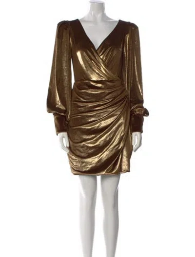 Pre-owned Patbo V-neck Mini Dress In Gold