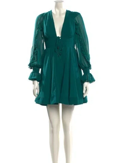 Pre-owned Patbo V-neck Mini Dress In Green