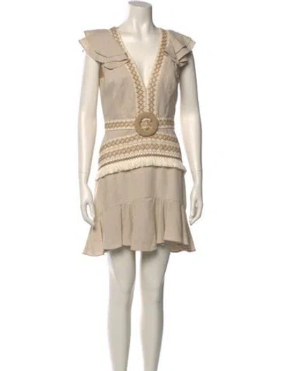Pre-owned Patbo V-neck Mini Dress In Neutral
