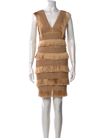 Pre-owned Patbo V-neck Mini Dress In Neutrals