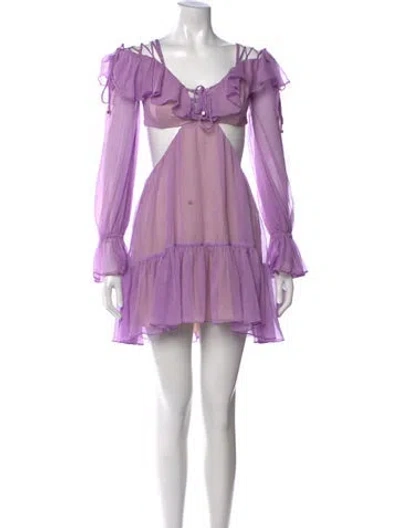 Pre-owned Patbo V-neck Mini Dress In Purple