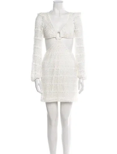 Pre-owned Patbo V-neck Mini Dress In White