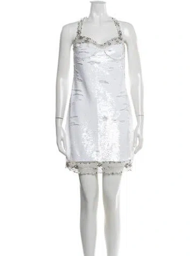 Pre-owned Patbo V-neck Mini Dress In White