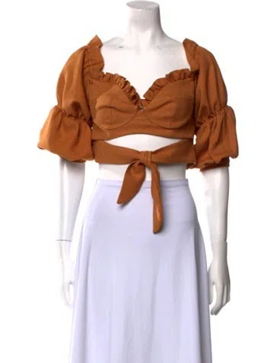 Pre-owned Patbo V-neck Short Sleeve Crop Top In Brown