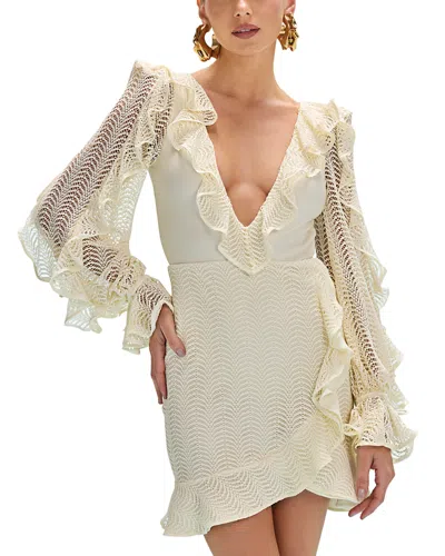 Patbo Wave Mesh Long Sleeve Mini Dress In White