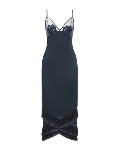 Patbo Crochet And Tulle-trimmed Fringed Stretch-ponte Maxi Dress In Navy Blue