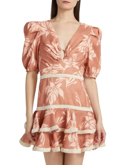 Patbo Women's Artichoke Puff-sleeve Minidress In Brown