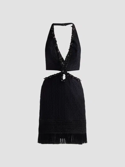 Patbo Women's Ayla Plunge Beaded Fringe Mini Dress In Black