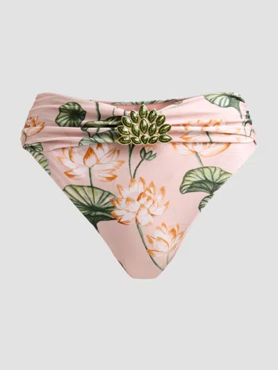 Patbo Women's Beaded Appliqué Lotus High-waist Bikini Bottom In Pink