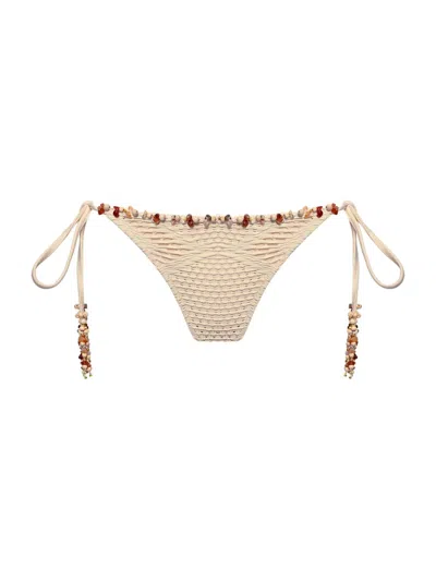Patbo Women's Beaded Mesh Bikini Bottom In Sand