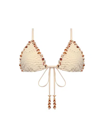 Patbo Women's Beaded Mesh Triangle Bikini Top In Sand