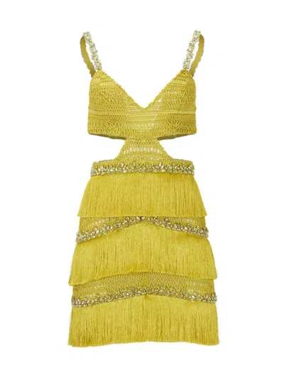 Patbo Women's Cut-out Beaded Fringe Minidress In Absinthe