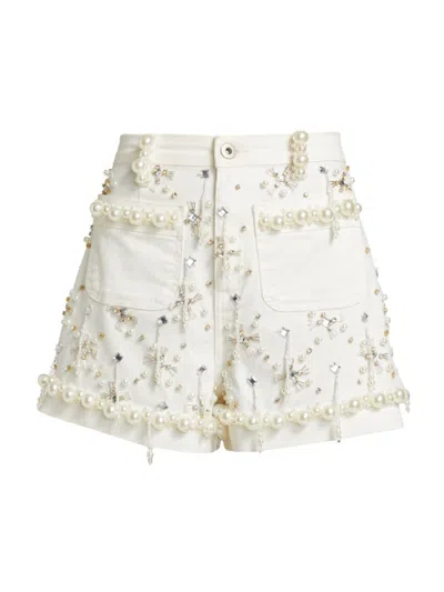 Patbo Women's Embellished Denim High-rise Shorts In White