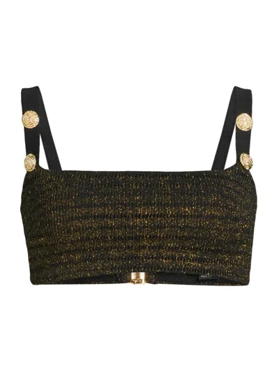 Patbo Women's Embellished Metallic Knit Bikini Top In Black