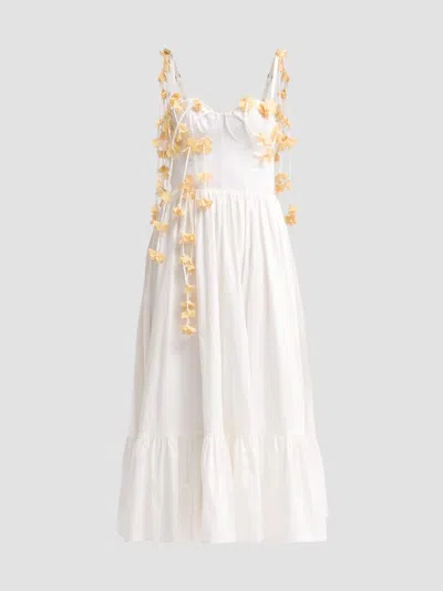 Patbo Women's Floral Applique Tricoline Bustier Midi Dress In White