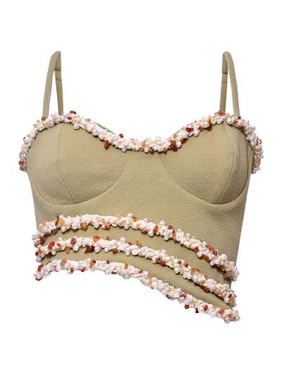 Patbo Women's Jade Asymmetric Embellished Crop Top In Green