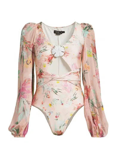 Patbo Women's Lily Flower Puff Sleeve Cut-out Swimsuit In Pink