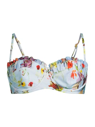 Patbo Women's Lily Flower Underwire Bikini Top In Blue