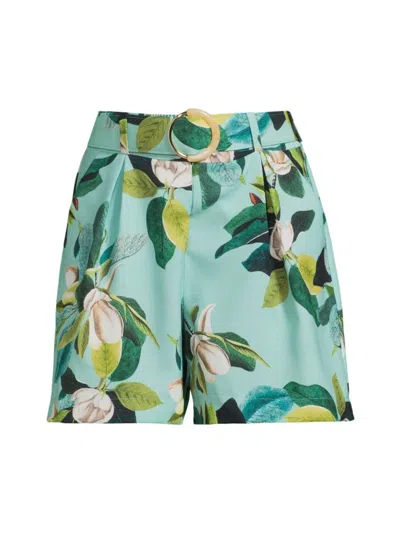 Patbo Women's Magnolia Floral Belted Shorts In Green Multi